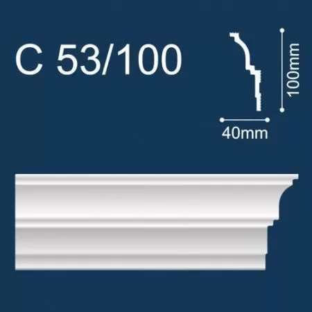 Плинтус потолочный белый 100/40мм С53/100 длина 2м (упак.50шт.) Солид