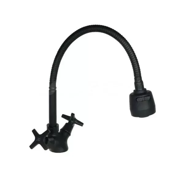 Смеситель для кухни двухручковый матово-чёрный Potato P 58351-6 (гибкий излив)